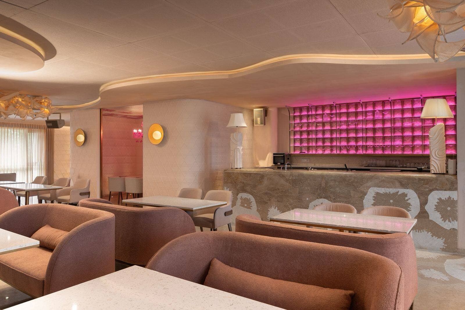 Bar with neon pink glass-brick glow